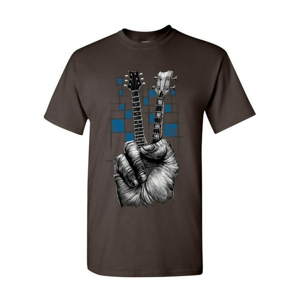 Tee Hunt Don't Fret Guitar T-Shirt Rock & Roll Musician Peace Sign Music Mens Shirt, Brown, 5X-Large