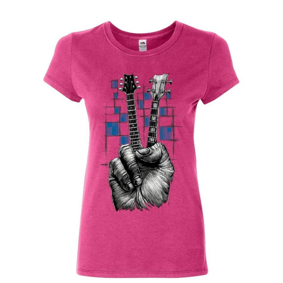 Tee Hunt Don't Fret Guitar Women's T-Shirt Rock & Roll Musician Peace Sign Music Shirt, Pink, XX-Large