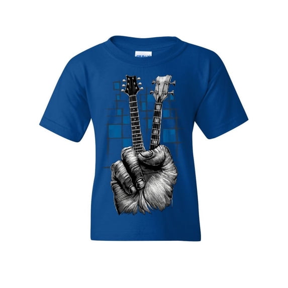 Tee Hunt Don't Fret Guitar Youth T-Shirt Rock & Roll Musician Peace Sign Music Kids Tee, Blue, X-Large