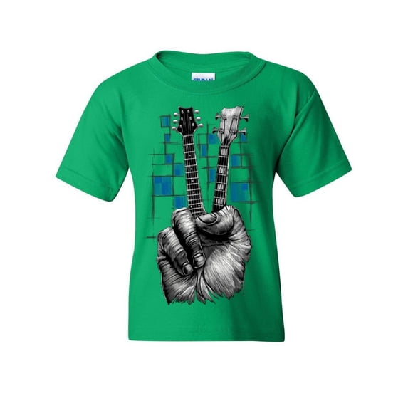 Tee Hunt Don't Fret Guitar Youth T-Shirt Rock & Roll Musician Peace Sign Music Kids Tee, Green, Large