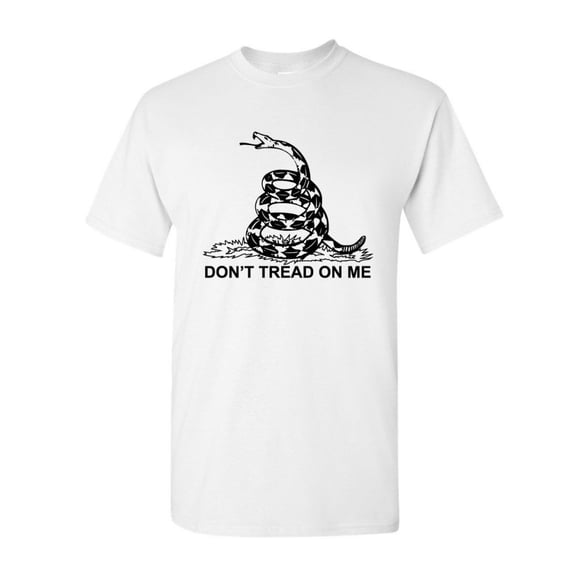Tee Hunt Don't Tread On Me T-Shirt Gadsden Flag Political Patriot, White, Small