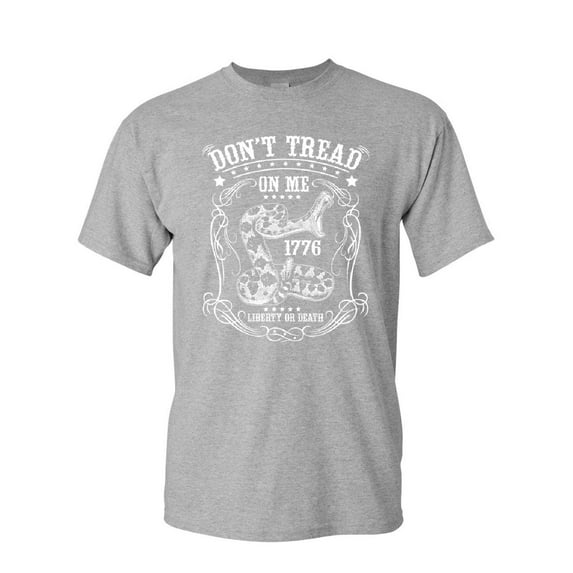 Tee Hunt Don't Tread on Me T-Shirt Liberty or Death Gadsden Viper Snake Mens Shirt, Gray, Small