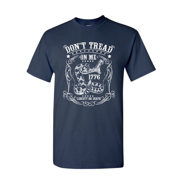 Tee Hunt Don't Tread on Me T-Shirt Liberty or Death Gadsden Viper Snake Mens Shirt, Navy Blue, Small