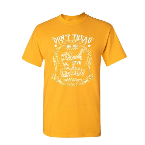 Tee Hunt Don't Tread on Me T-Shirt Liberty or Death Gadsden Viper Snake Mens Shirt, Yellow, Medium