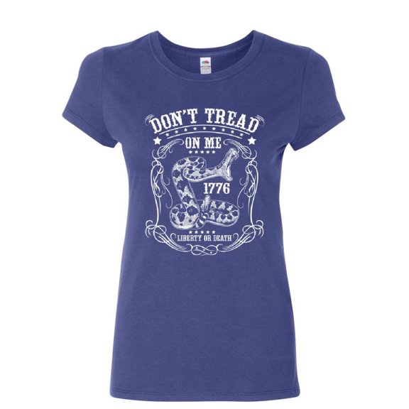 Tee Hunt Don't Tread on Me Women's T-Shirt Liberty or Death Gadsden Viper Snake Shirt, Blue, Medium