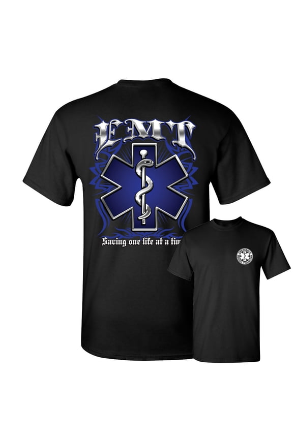 EMT Saving One Life at a Time T-Shirt Paramedic First Responders Mens Shirt, Black, Small