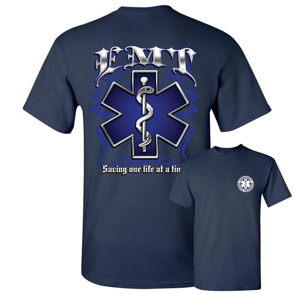 Tee Hunt EMT Saving One Life at a Time T-Shirt Paramedic First Responders Mens Shirt, Navy Blue, X-Large