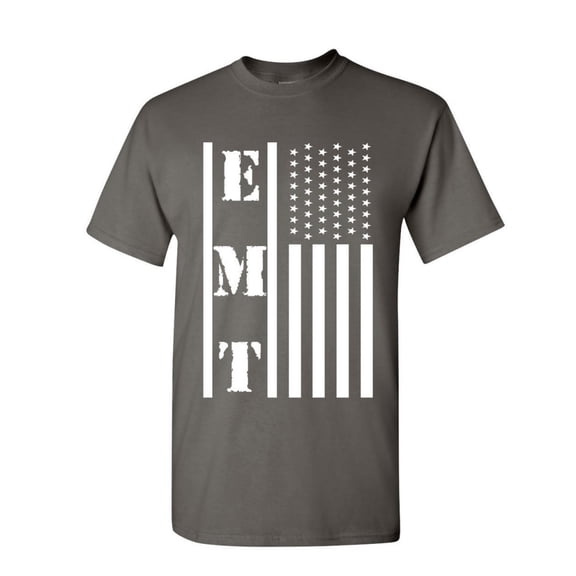 Tee Hunt EMT Stars and Stripes T-Shirt First Responders Paramedic EMs Shirt, Charcoal, 3X-Large