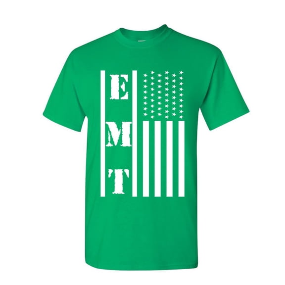 Tee Hunt EMT Stars and Stripes T-Shirt First Responders Paramedic EMs Shirt, Green, X-Large