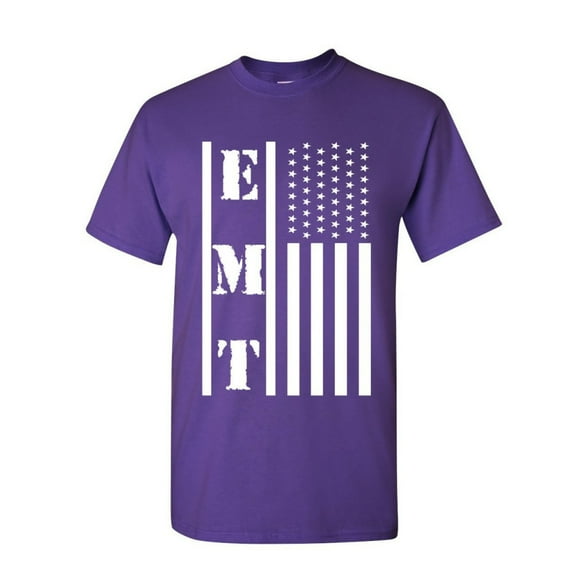 Tee Hunt EMT Stars and Stripes T-Shirt First Responders Paramedic EMs Shirt, Purple, Medium