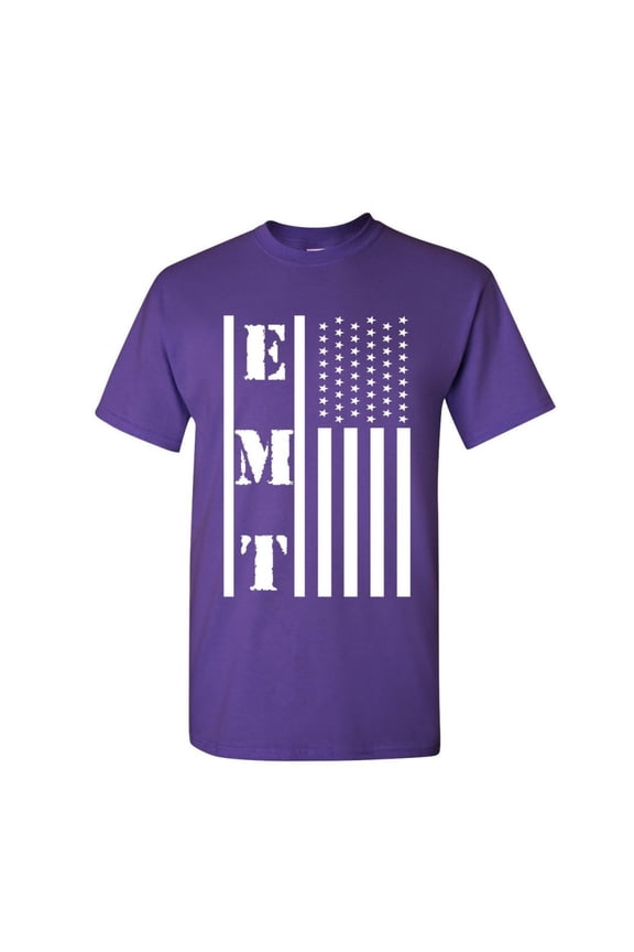 EMT Stars and Stripes T-Shirt First Responders Paramedic EMs Shirt, Purple, Medium
