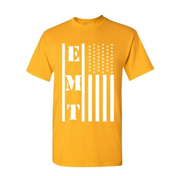 Tee Hunt EMT Stars and Stripes T-Shirt First Responders Paramedic EMs Shirt, Yellow, Large