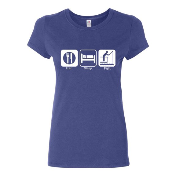 Tee Hunt Eat Sleep Fish Cotton T-Shirt Funny Fishing Camping, Blue, X-Large