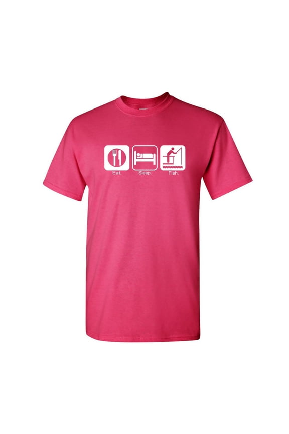 Eat Sleep Fish T-Shirt Funny Fishing Camping Shirt, Hot Pink, Medium