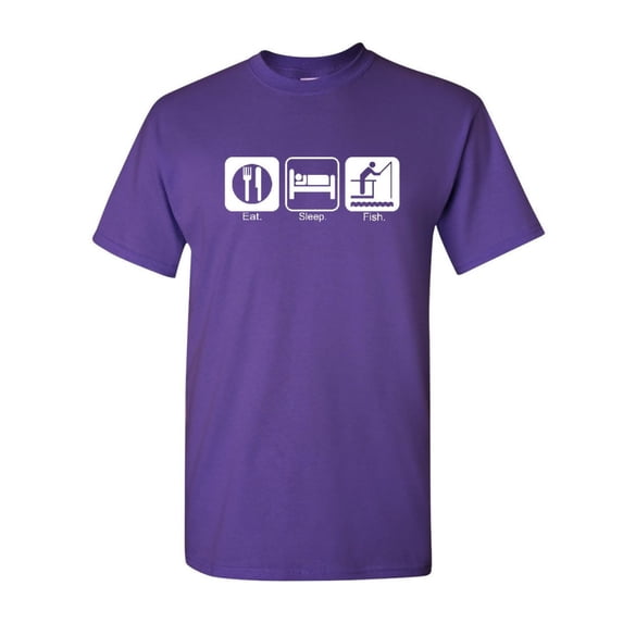 Tee Hunt Eat Sleep Fish T-Shirt Funny Fishing Camping Shirt, Purple, Large