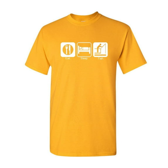Tee Hunt Eat Sleep Fish T-Shirt Funny Fishing Camping Shirt, Yellow, Small