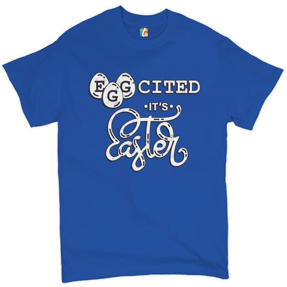 Tee Hunt Eggcited It's Easter T-shirt Happy Easter Egg Hunt Jesus Christ Men's Tee, Blue, Small
