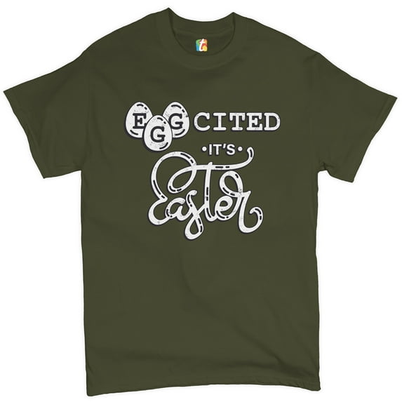 Tee Hunt Eggcited It's Easter T-shirt Happy Easter Egg Hunt Jesus Christ Men's Tee, Military Green, X-Large