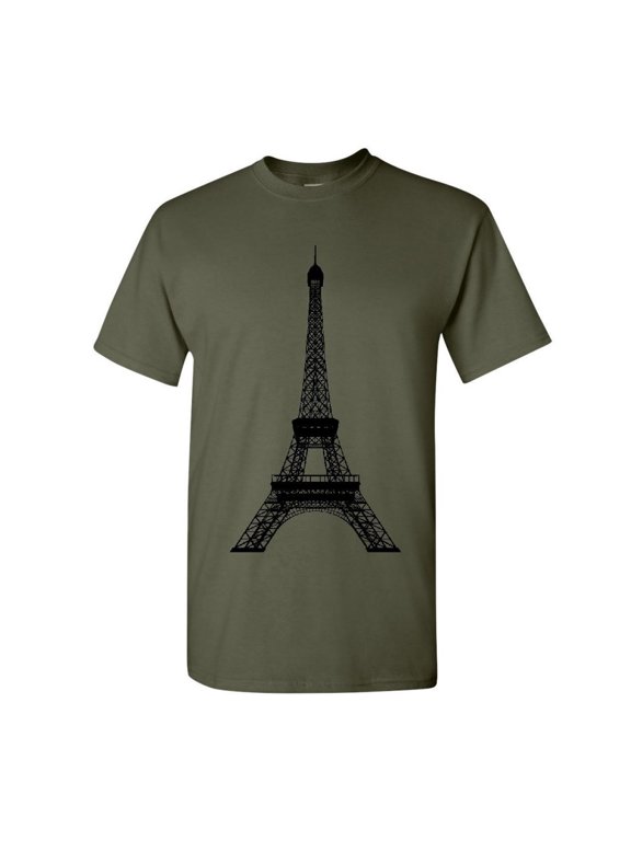Eiffel Tower T-Shirt Paris France Sightseeing Travel Europe Mens Shirt, Military Green, Medium
