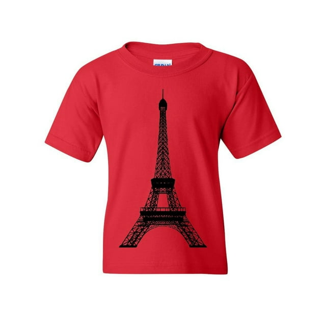 Tee Hunt Eiffel Tower Youth T-Shirt Paris France Sightseeing Travel Europe Kids Tee, Red, Large