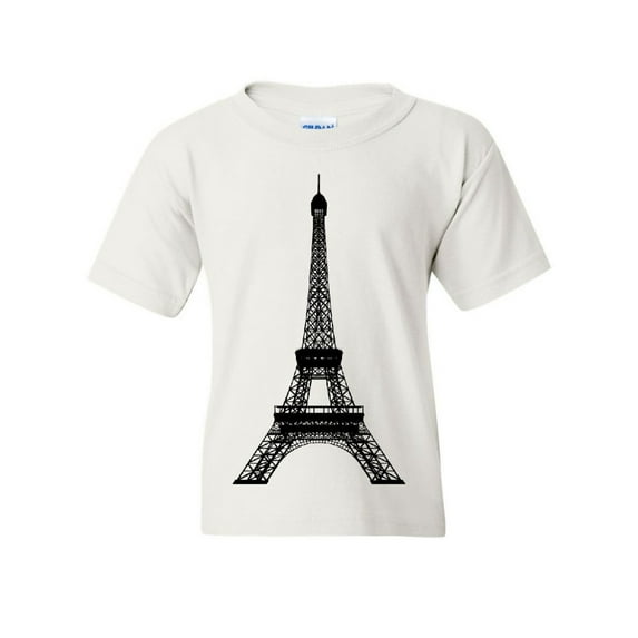 Tee Hunt Eiffel Tower Youth T-Shirt Paris France Sightseeing Travel Europe Kids Tee, White, X-Large