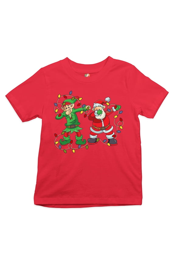 Elf and Santa Claus Dab Dancing Youth T-Shirt Merry and Bright Christmas Kids
