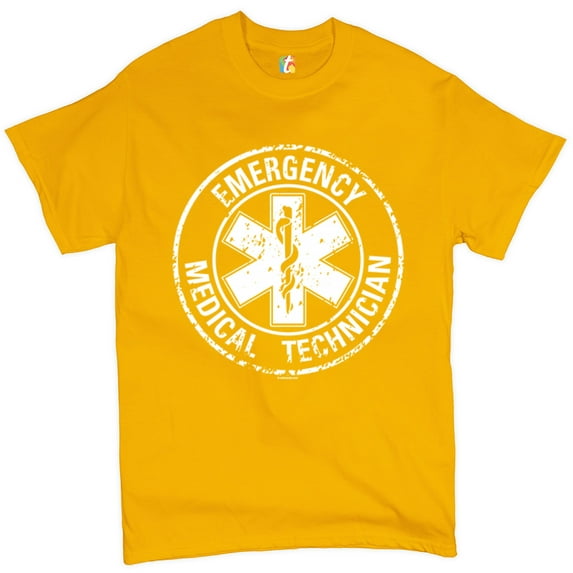 Tee Hunt Emergency Medical Technician T-Shirt EMT Distressed Star of Life Men's Tee, Yellow, X-Large