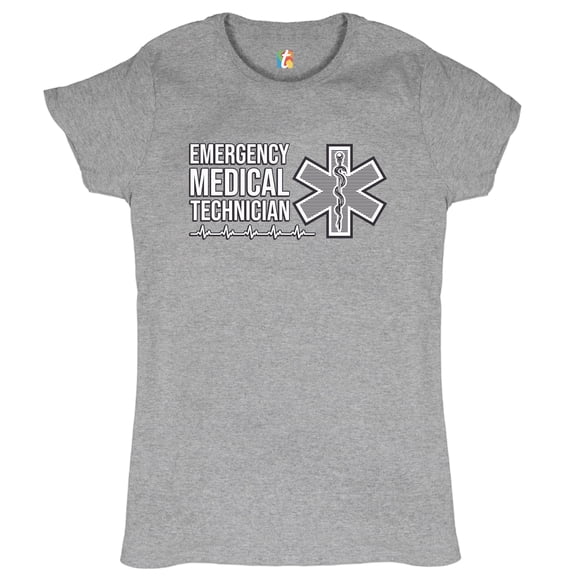 Tee Hunt Emergency Medical Technician Women's T-Shirt Novelty T-Shirt EMT EMS First Responder Tee, Gray, Small