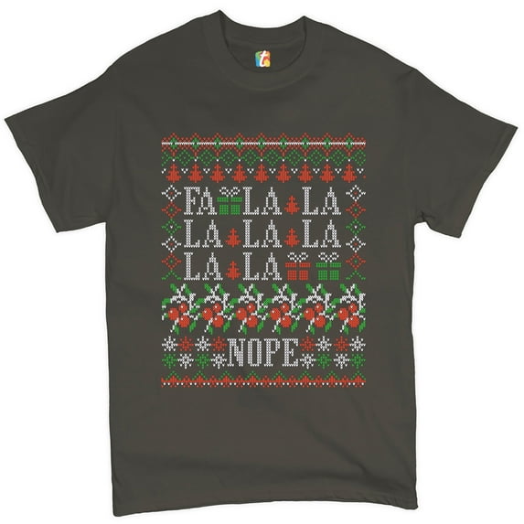 Tee Hunt FA La La La La La La La Nope T-Shirt Ugly Sweater Merry Christmas Men's Tee, Charcoal, Medium