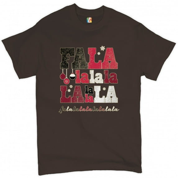 Tee Hunt FA La La Merry Christmas T-Shirt Deck The Halls Christmas Party Men's Tee, Brown, XX-Large