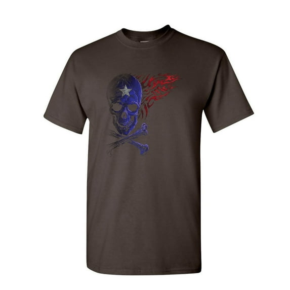 Tee Hunt Fantacycle Skull Crossbones T-Shirt American Pride Tribal Flame Mens Shirt, Brown, X-Large