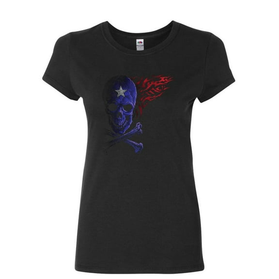 Tee Hunt Fantacycle Skull Crossbones Women's T-Shirt American Pride Tribal Flame Shirt