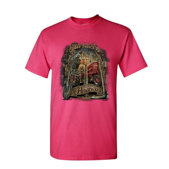 Tee Hunt Farmers Backbone of America T-Shirt Countryside Farming Patriot Mens Shirt, Hot Pink, X-Large