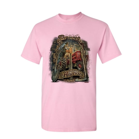 Tee Hunt Farmers Backbone of America T-Shirt Countryside Farming Patriot Mens Shirt, Light Pink, XX-Large