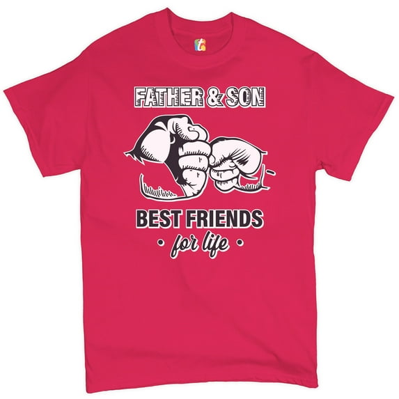 Tee Hunt Father & Son Best Friends For Life T-shirt Fist Bump Father's Day Men's Tee, Hot Pink, Medium