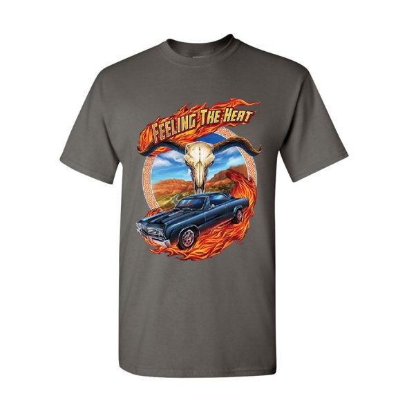 Tee Hunt Feeling The Heat T-Shirt Route 66 American Muscle Retro Vintage Mens Shirt, Charcoal, 3X-Large