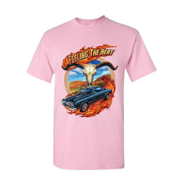 Tee Hunt Feeling The Heat T-Shirt Route 66 American Muscle Retro Vintage Mens Shirt, Light Pink, XX-Large