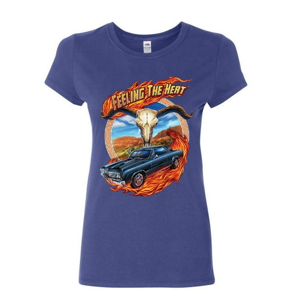 Tee Hunt Feeling The Heat Women's T-Shirt Route 66 American Muscle Retro Vintage Shirt, Blue, 3X-Large