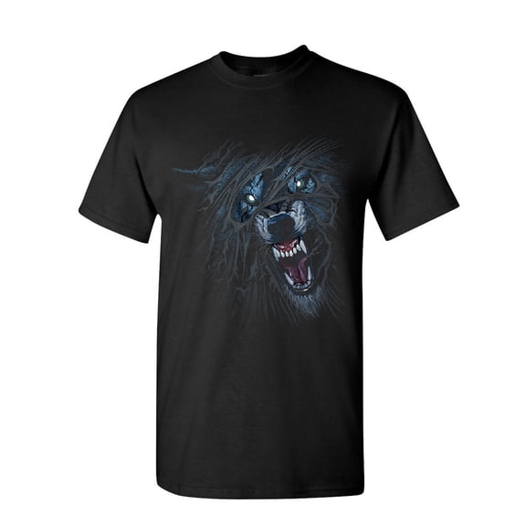 Tee Hunt Fierce Growling Wolf T-Shirt Wilderness Wild Animal Lone Wolf Mens Shirt