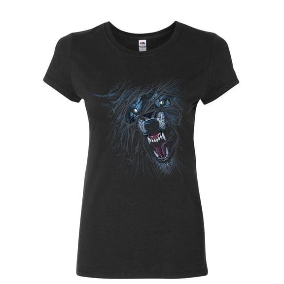 Tee Hunt Fierce Growling Wolf Women's T-Shirt Wilderness Wild Animal Lone Wolf Shirt, Black, X-Large