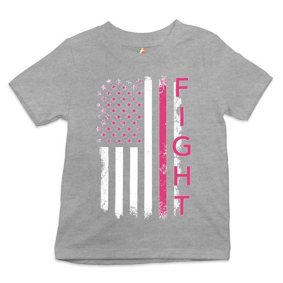 Tee Hunt Fight Breast Cancer Kids T-Shirt Ribbon Awareness Cure Hope Boys Girls Tee, Gray, Large