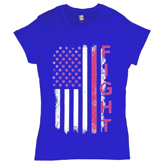 Tee Hunt Fight Breast Cancer Women's T-Shirt Novelty T-Shrit Ribbon Awareness Cure Hope Tee, Blue, Medium