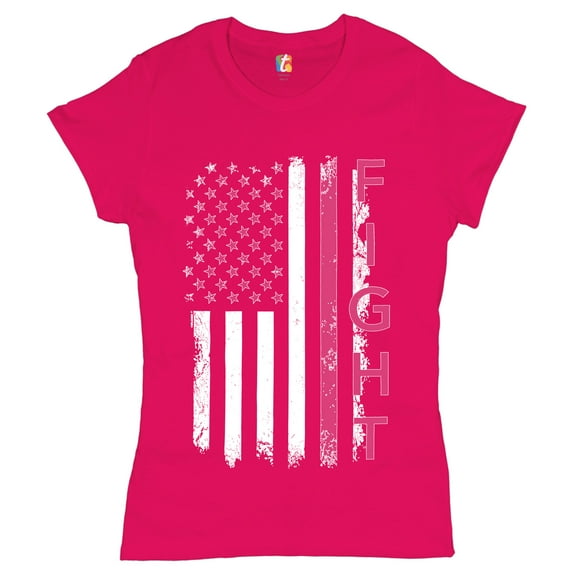 Tee Hunt Fight Breast Cancer Women's T-Shirt Novelty T-Shrit Ribbon Awareness Cure Hope Tee, Pink, X-Large