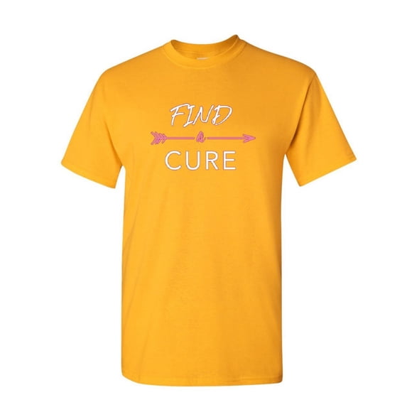 Tee Hunt Find a Cure T-Shirt October Breast Cancer Awareness Support Hope Mens Shirt, Yellow, XX-Large