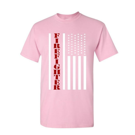Tee Hunt Firefighter Stars and Stripes T-Shirt Fire and Rescue Fire Dept Mens Shirt, Light Pink, Large