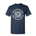thumbnail image 1 of Tee Hunt Firefighters Walk Where Devil Dances T-Shirt Fire and Rescue Mens Shirt, Navy Blue, 5X-Large, 1 of 5