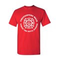 thumbnail image 1 of Tee Hunt Firefighters Walk Where Devil Dances T-Shirt Fire and Rescue Mens Shirt, Red, 5X-Large, 1 of 5