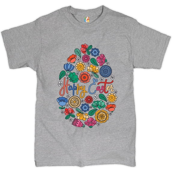 Tee Hunt Floral Easter Egg T-Shirt Happy Easter Men's Tee, Gray, 4X-Large