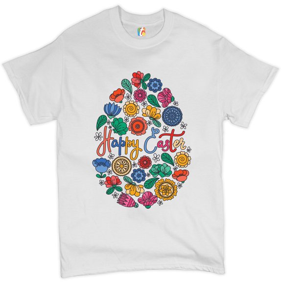 Tee Hunt Floral Easter Egg T-Shirt Happy Easter Men's Tee, White, 3X-Large