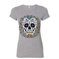 thumbnail image 1 of Tee Hunt Floral Sugar Skull Day of The Dead Cotton T-Shirt Dia de Los Muertos Calavera, Gray, Medium, 1 of 5